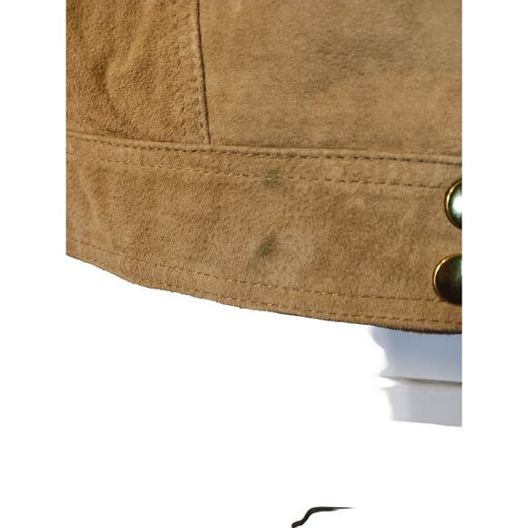 MNG Mango Suede Leather Moto Biker Jacket Women's Size S Tan Beige Zip Up - Picture 3 of 9